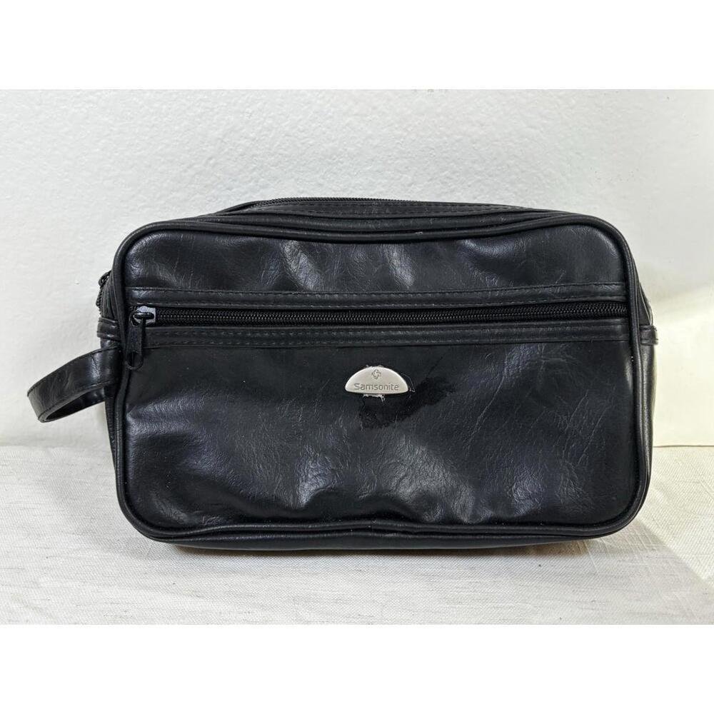 Samsonite Black Faux Leather Toiletry Bag 10”x6” Travel Shaving Kit